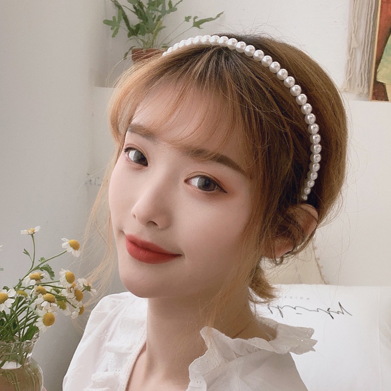 Bờm tóc tết nữ, băng đô lụa satin đính hạt trai mấn tết đính hạt trai nhân tạo sang chảnh - Y033