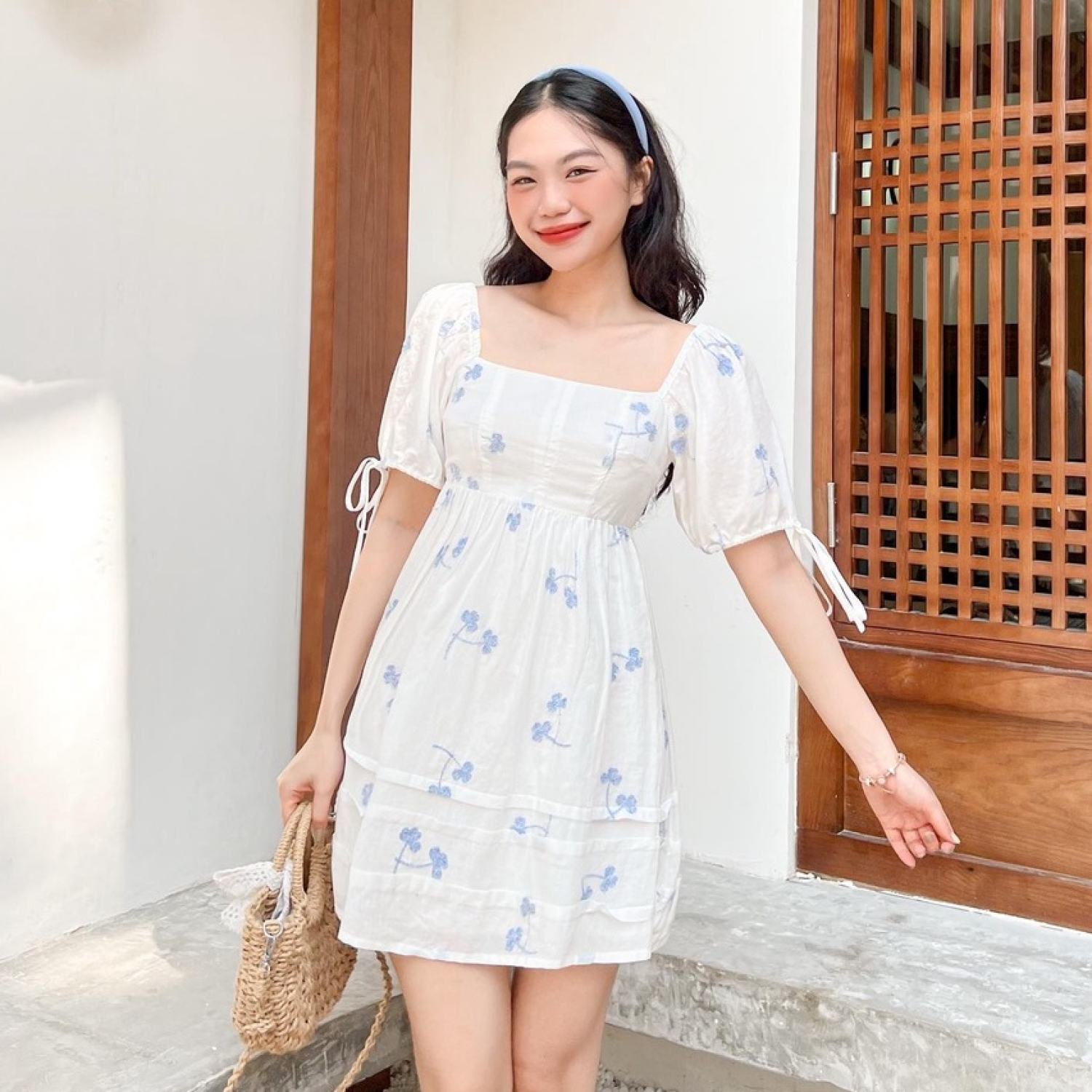 Đầm Berly - Đầm cổ vuông nơ lưng