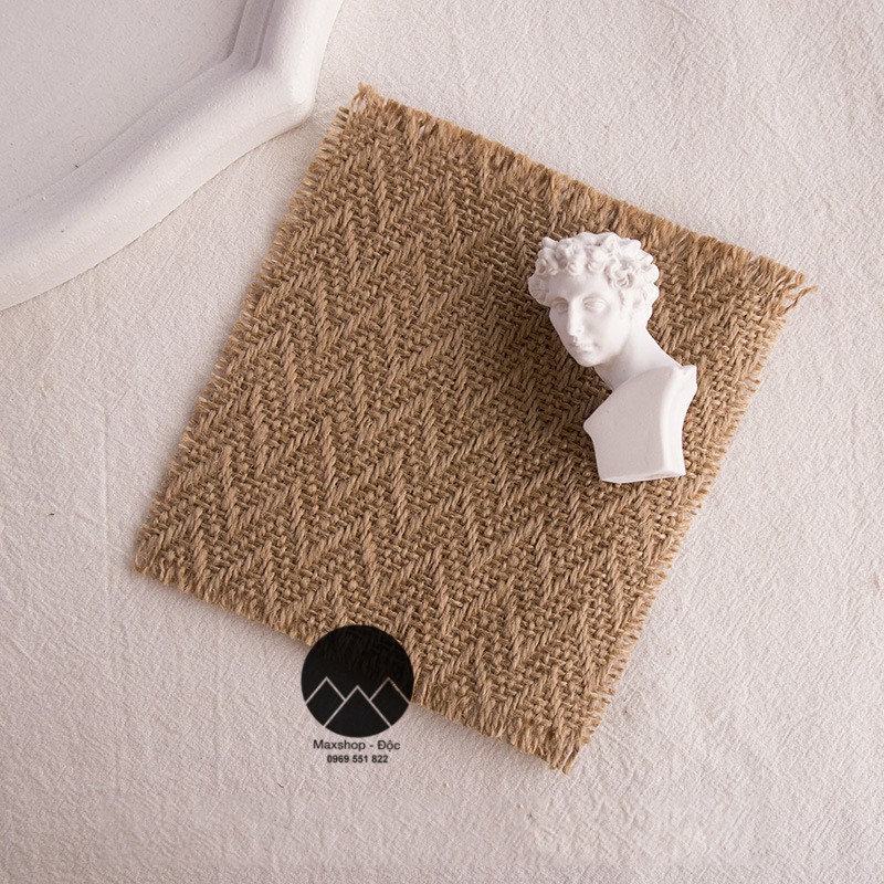 Decor phụ kiện chụp ảnh, miếng vải sợi đay decor chụp son, Maxshopdoc chụp ảnh mỹ phẩm, chụp hình nước hoa, chụp trang sức vintage