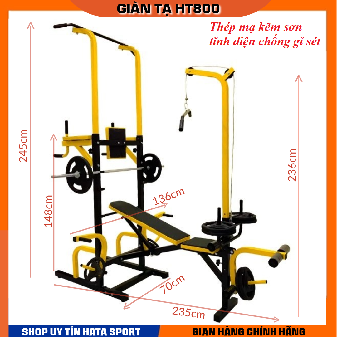 Khung giàn tập tạ đa năng kết hợp xà đơn xà kép HT800 HATA SPORT thép dày cứng cáp (CHƯA BAO GỒM TẠ VÀ THANH ĐÒN) (LH 039..404..2721 GIẢM SIP))