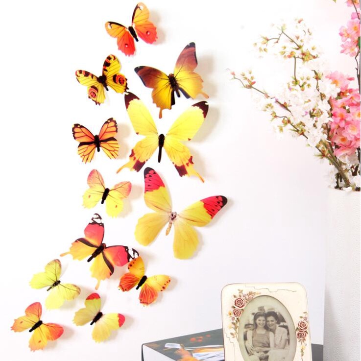 Set 12 con bướm nam châm 3D dán tường, trang trí tủ lạnh- màu ngẫu nhiên.
