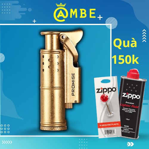 Bật lửa xăng đá Promise BNC005 cối cổ đồng nguyên khối siêu bền độc đáo Ambe
