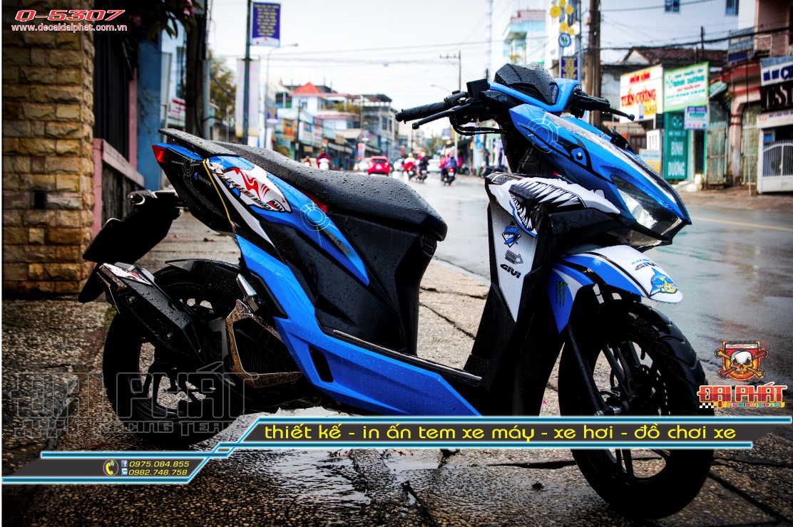 Tem Trùm Xe Vario Cá Mập Xanh Trắng - Q-5307