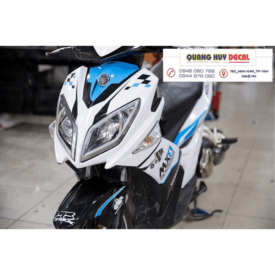 Tem trùm nouvo LX4 trắng xanh akapovic độ đẹp - Tem xe máy  nouvo LX4 trắng xanh akapovic thiết kế theo yêu cầu - tem trùm xe nouvo LX4 chế đẹp và rẻ chất