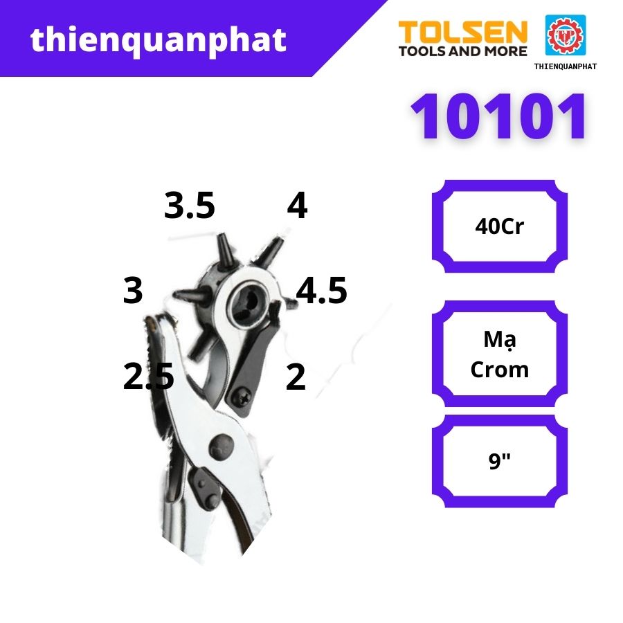 Kìm bấm lỗ, kìm đục lỗ cầm tay thủ công cho túi xách dây đồng hồ thắt lưng dụng cụ đục lỗ tròn Tolsen 10101