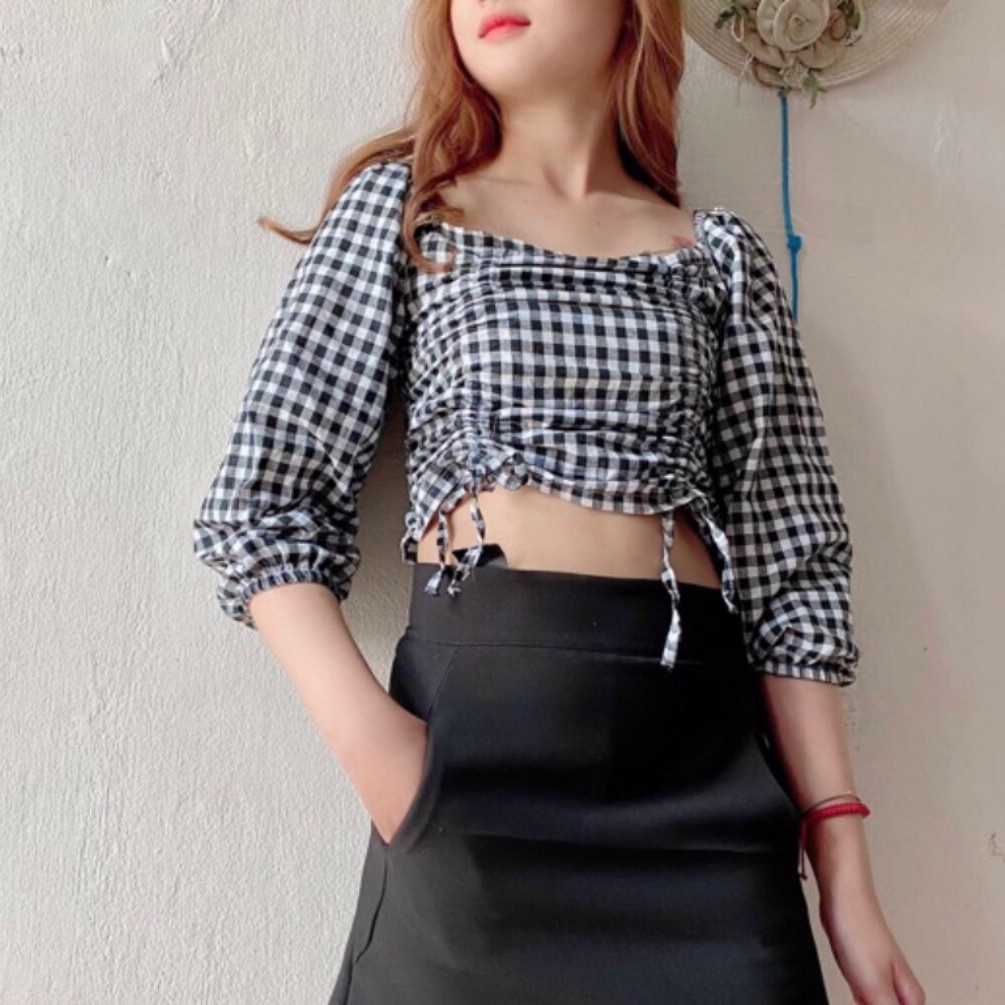 [HCM]Áo kiểu nữ kẻ karo. PHONG CÁCH HÀN QUỐC ĐẸp