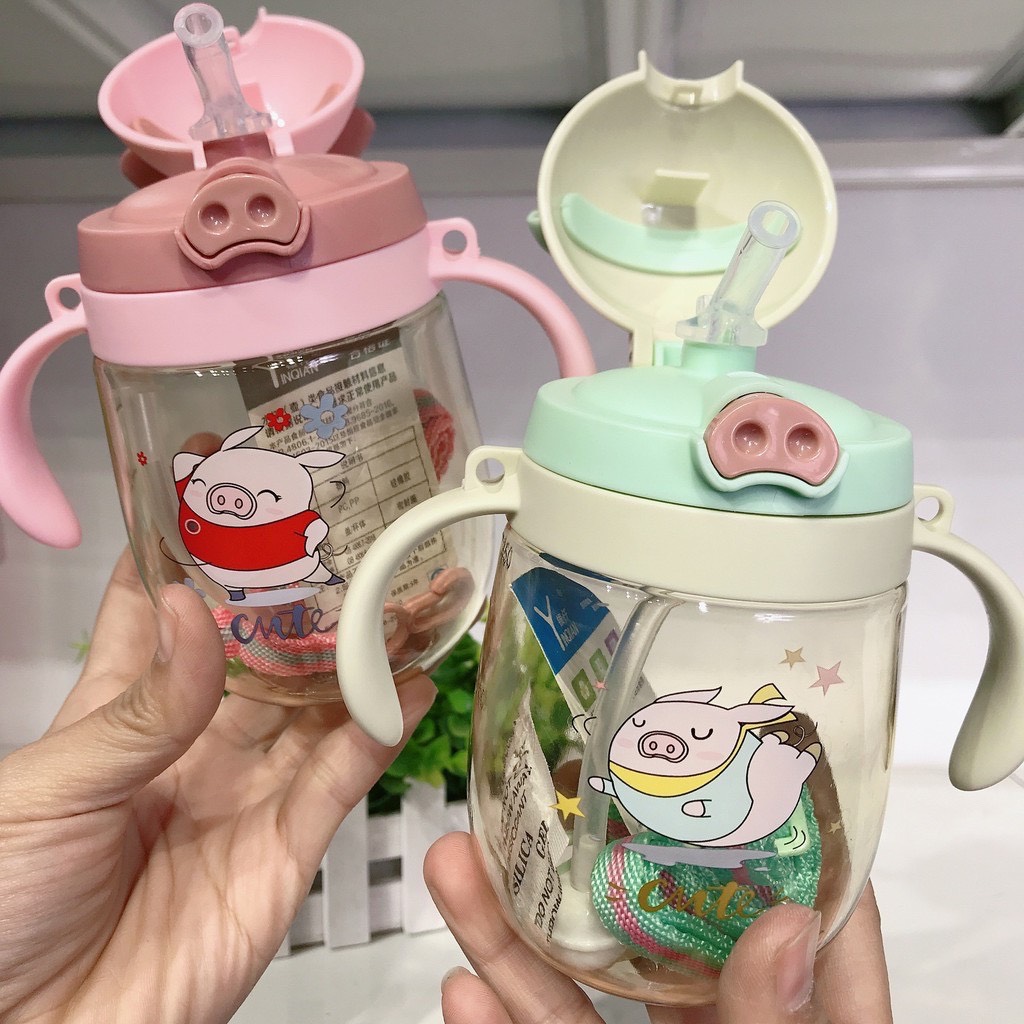 Bình tập uống, bình uống nước cho bé 350ml [ tặng cọ ống hút]