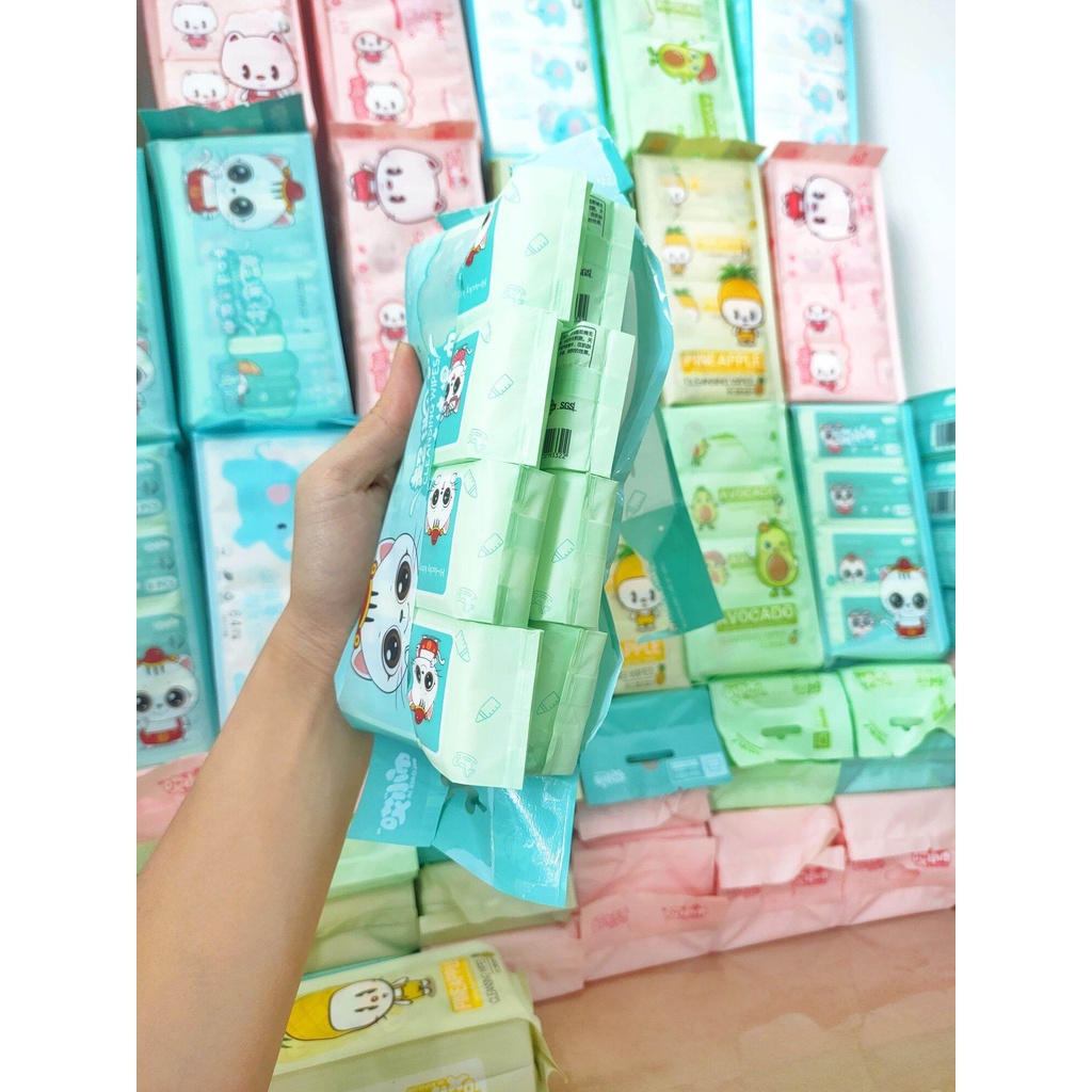 Khăn Giấy Ướt Mini Bỏ Túi Tiện Lợi (Set 8 Gói 64 tờ)