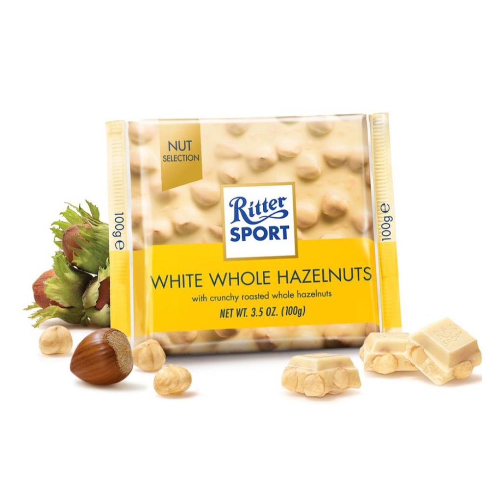 Socola Trắng Hạt Dẻ, White Whole Hazelnuts, with Crunchy Roasted Whole Hazelnuts, 3.5 oz