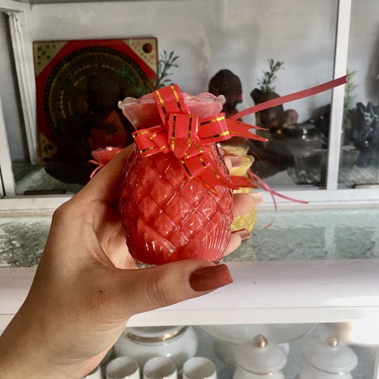 Đèn cầy bơ nến 1 NGÀY tự nhiên TRÁI THƠM  không khói (Vàng, Đỏ) - sáp thơm