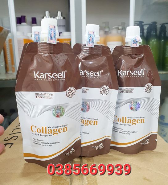 Túi nhỏ 500ml Kem hấp ủ Tóc Karseell Maca Power Collagen 500Ml Phục Hồi Hư Tổn 500ML