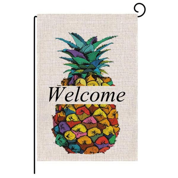 2Pcs Burlap Garden Flag Summer Welcome Double Sided Yard Flags Decorative For Outdoor Party-Pineapple