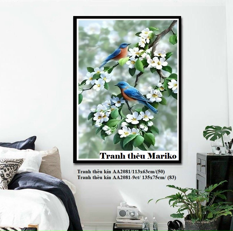 Tranh thêu chim hoa aa2081 kích thước 113 x 63 cm