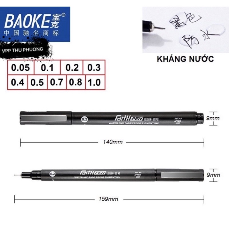Bút Line Uni Pin/Baoke Màu Đen Các Số