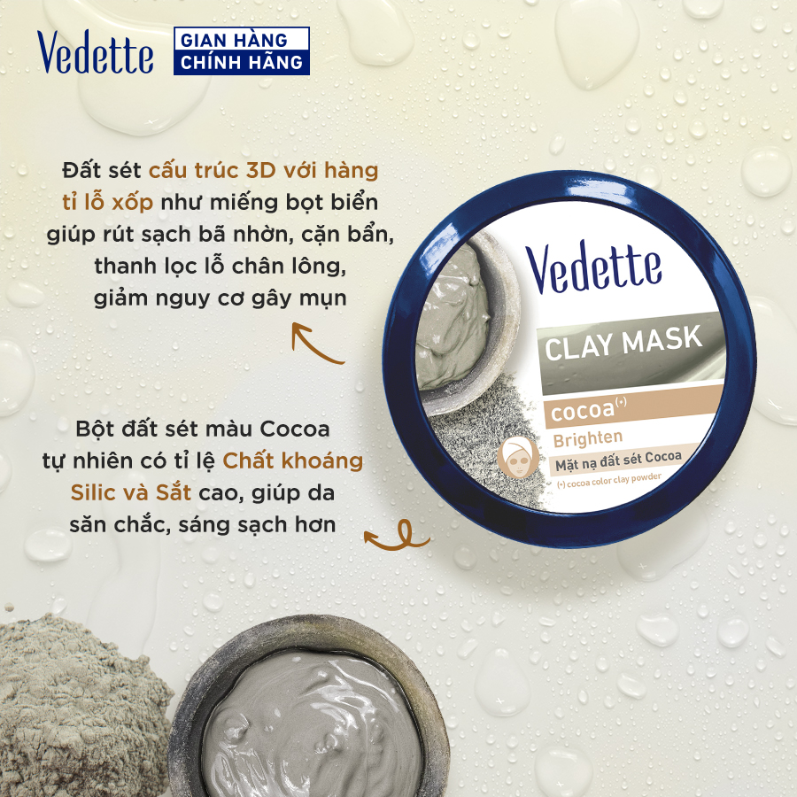 Mặt nạ đất sét Vedette Bùn Non (Cocoa) 145g