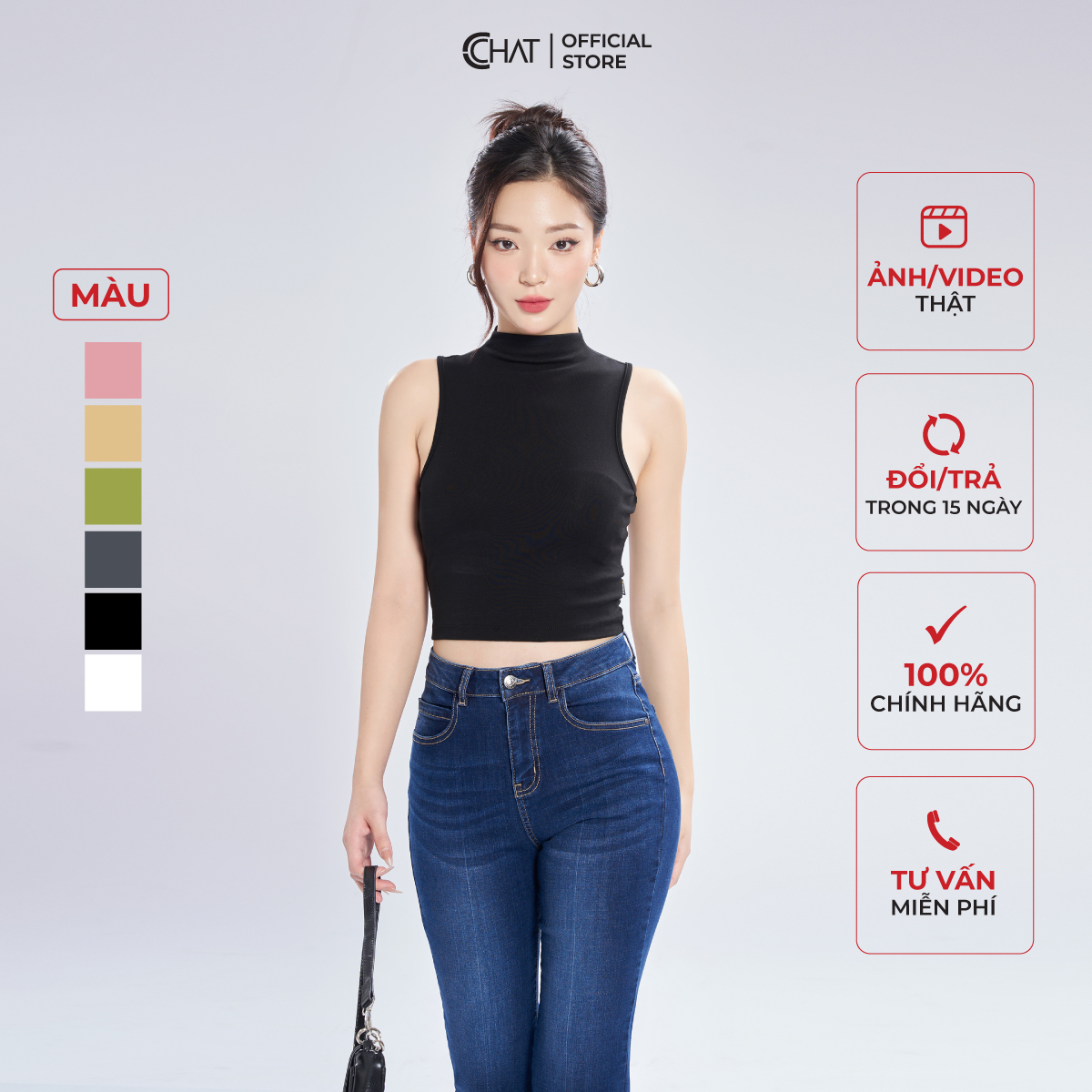Áo Thun Nữ CCHAT Cổ Leo Sát Nách Chất Thun Cao Cấp 23TSC2001OT