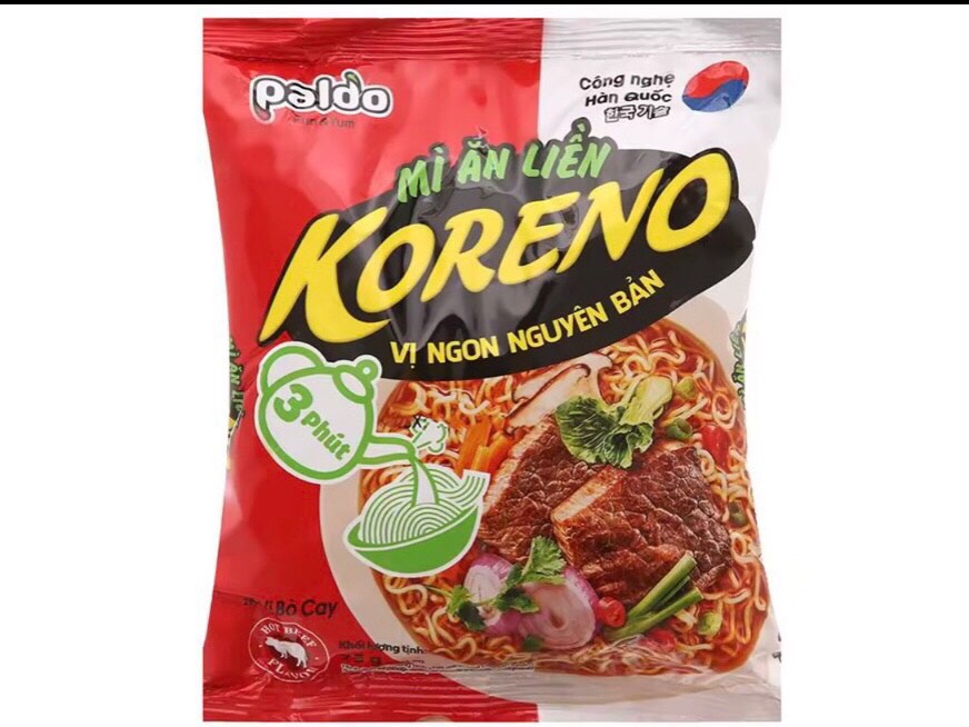 Lốc 6 gói Mì KORENO vị Bò Cay 75g.