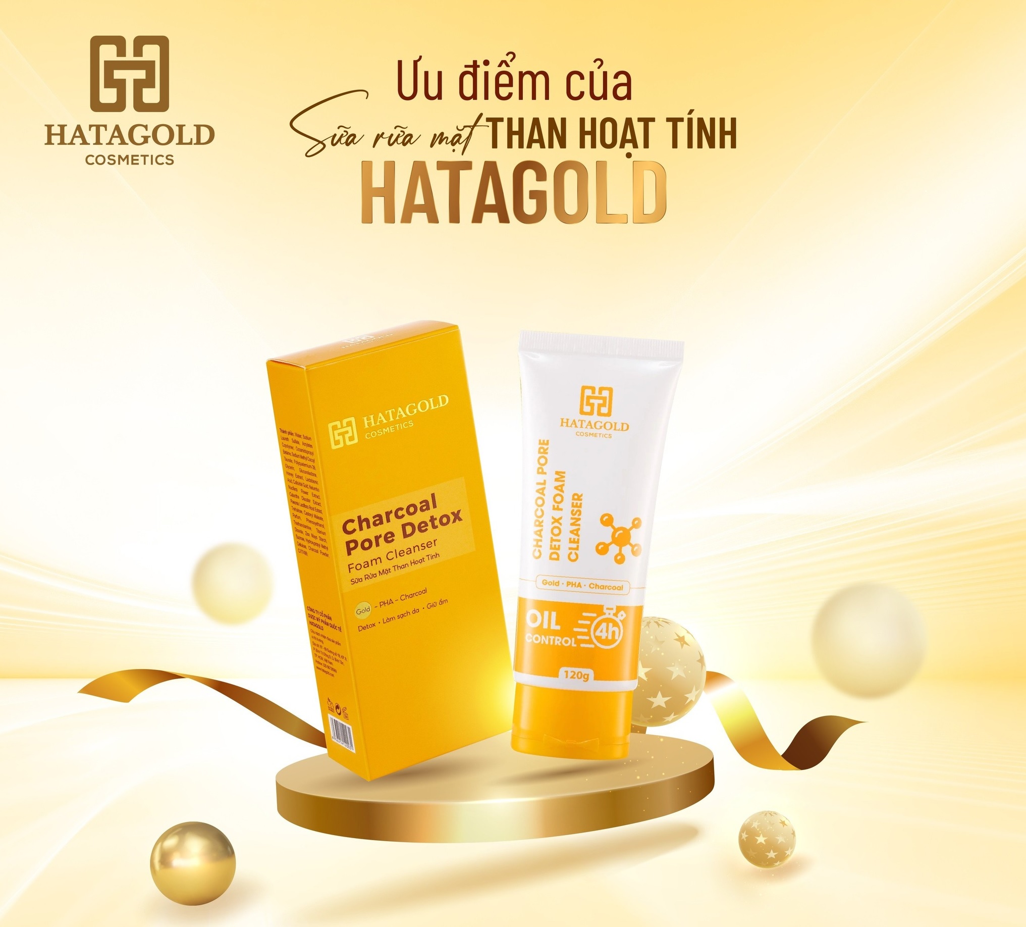SỮA RỬA MẶT HATAGOLD THẢI ĐỘC THAN HOẠT TÍNH 120g