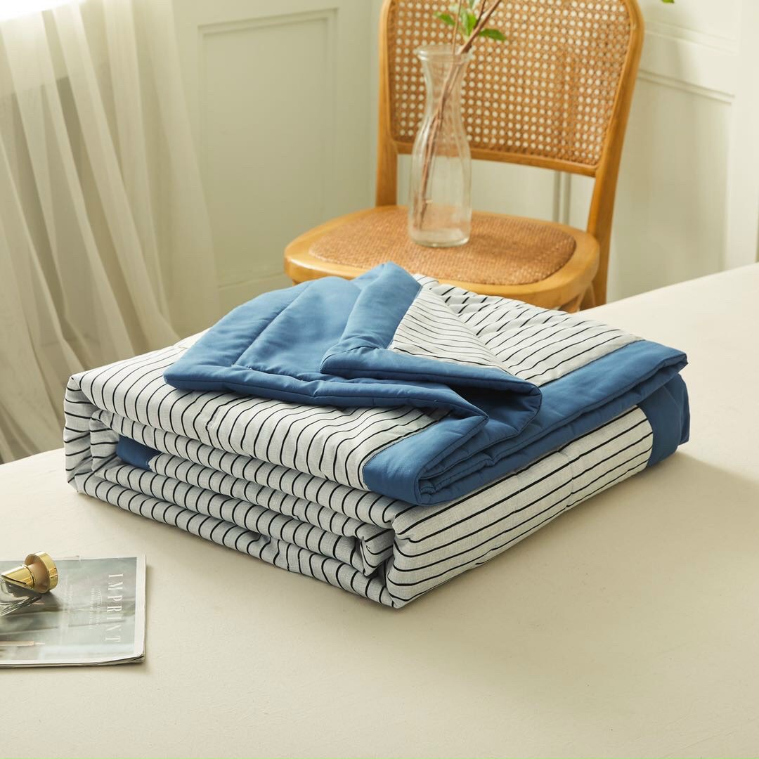 Bộ chăn ga gối Chần Bông Cotton TC Nhà Nhím_Bedding kẻ sọc đủ size giường nệm