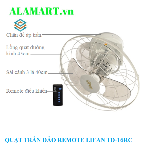 QUẠT TRẦN ĐẢO REMOTE LIFAN TĐ-16RC