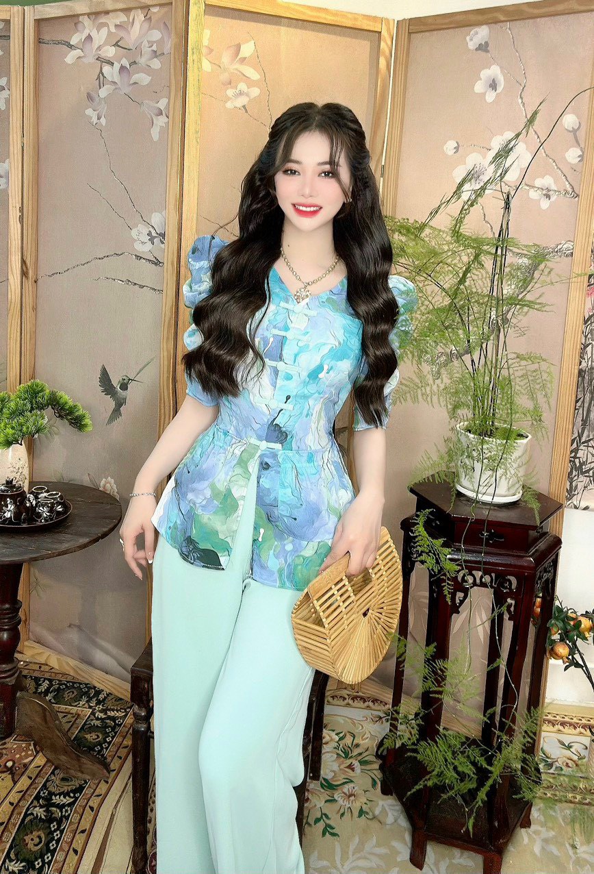 Bộ bà ba coor tym nút đôi lụa mango cao cấp
