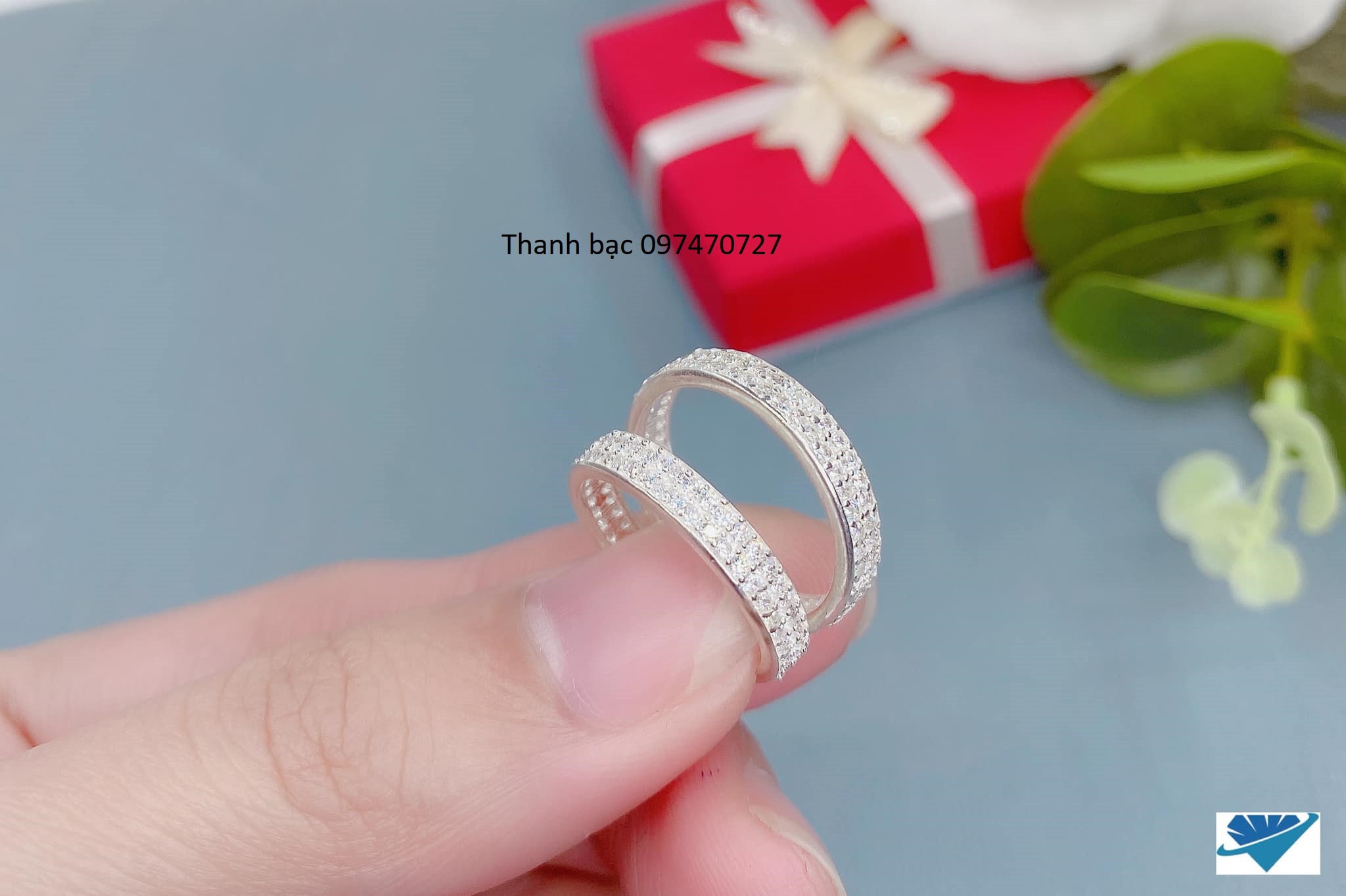 Nhẫn nữ 2 hàng đá bạc ta nguyên chất