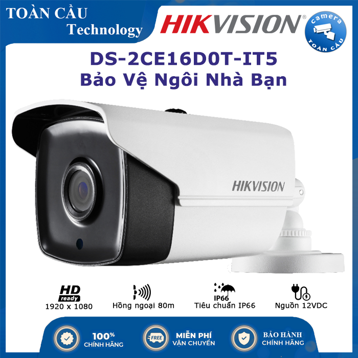 [100% CHÍNH HÃNG] Camera HD-TVI Hikvision DS-2CE16D0T-IT5 (2MP), tầm xa hồng ngoại 80m - Camera Toàn Cầu