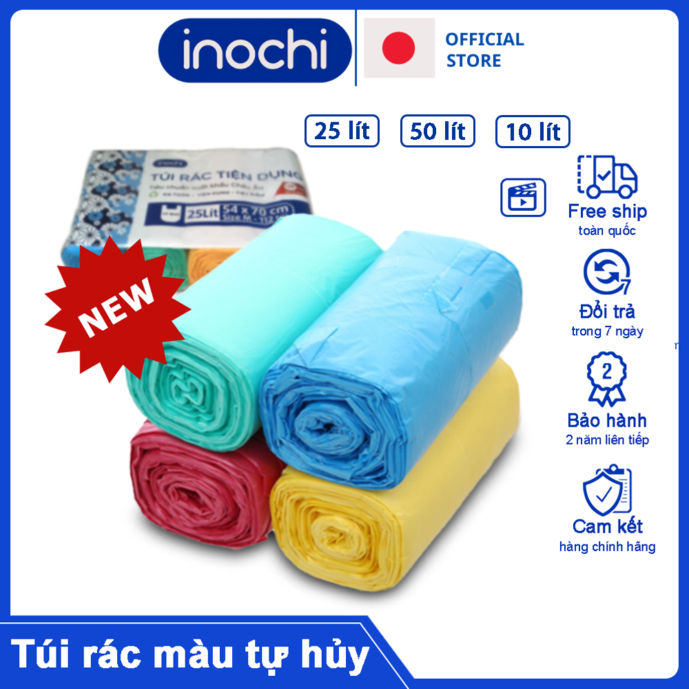 Túi Rác Tự Huỷ - Túi đựng rác sinh học - túi gói hàng - túi rác đen - túi rác cuộn - túi rác màu - túi rác bảo vệ môi trường - Inochi - túi rác Có Quai - Tiện Dụng -Dạng Cuộn Màu Đen -Dài Hơn 20% So Với Sản Phẩm Cùng Size