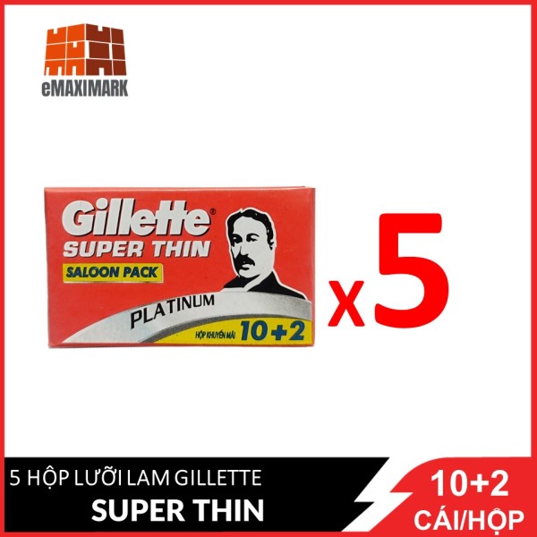 Combo 5 Hộp Lưỡi Lam Gillette Super Thin Saloon Pack 10 + 2 cái x 5 giá rẻ