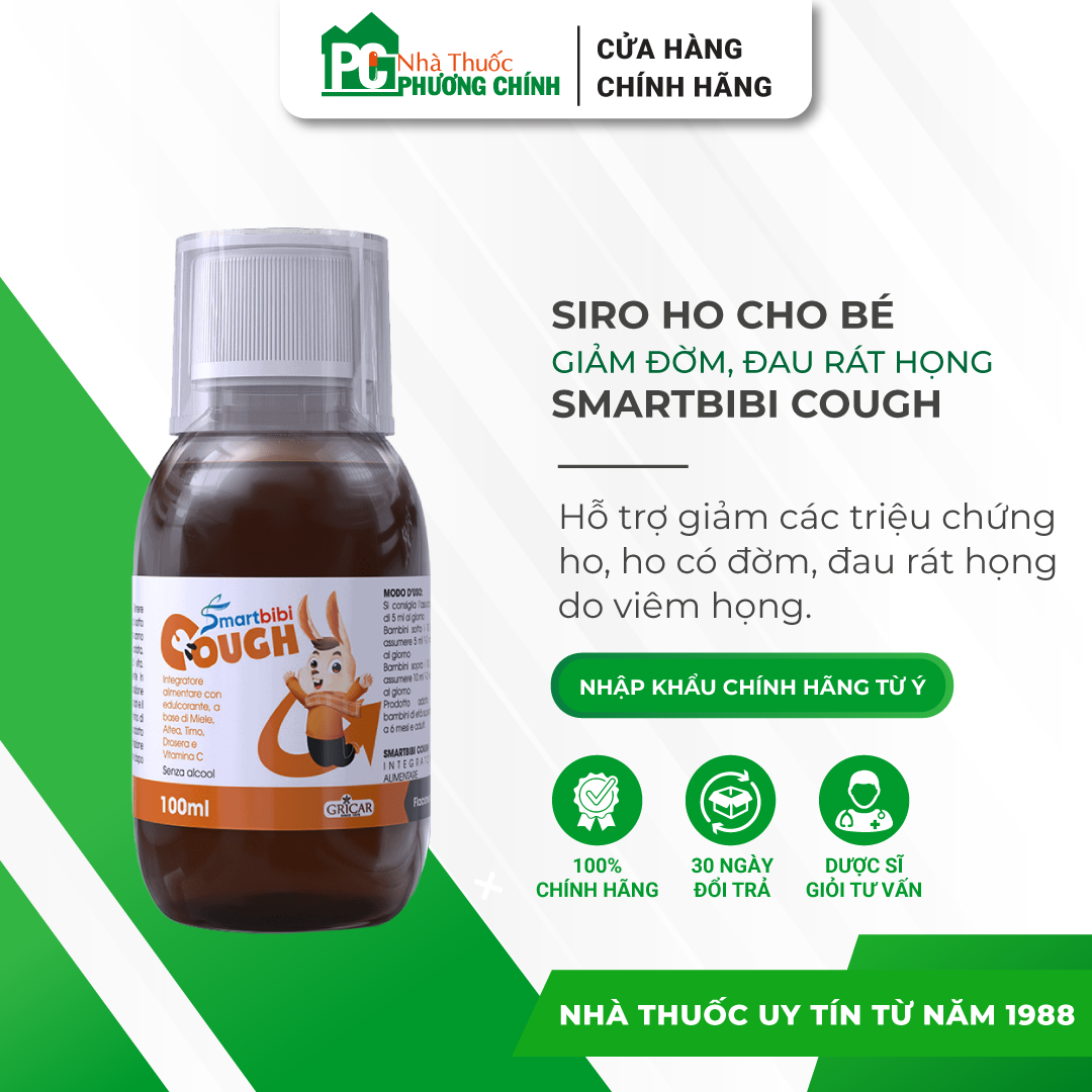 Siro ho cho bé smartbibi cough giúp giảm ho, giảm đờm và đau rát họng cho bé