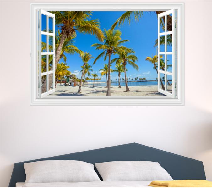 Decal trang trí Cửa sổ Nhiều cây Dừa xen kẻ