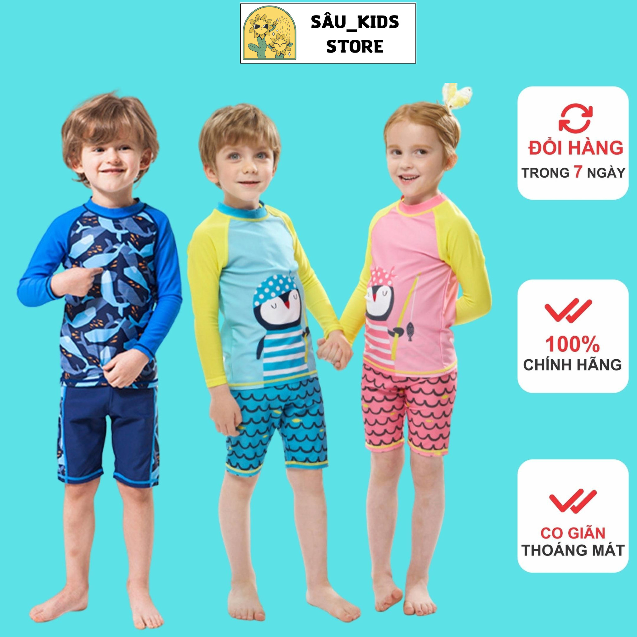 HOÀN TIỀN 15% - Quần áo bơi tắm mưa trẻ em supperkids in hình dễ thương vải co giãn thoáng mát cho bé đi biển thoải mái