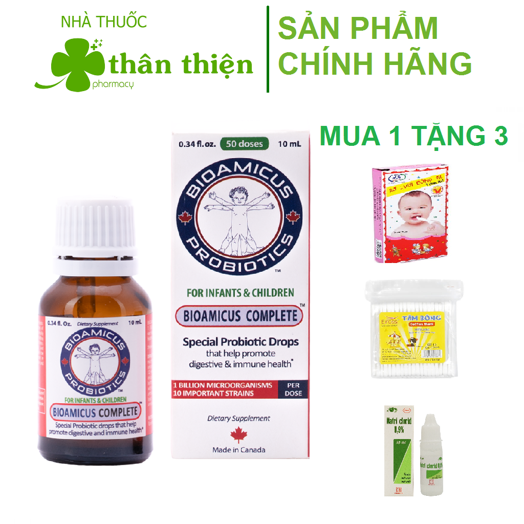 BioAmicus Complete - Men Vi Sinh 10 chủng hỗ trợ giảm rối loạn tiêu hóa (lọ 10ml) - Hàng Canada