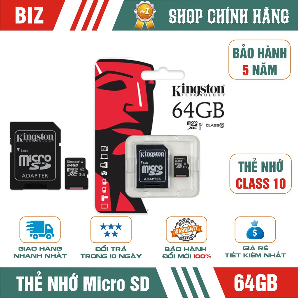 Thẻ nhớ Kingston Microsd Class 10 - bảo hành 5 năm!!!