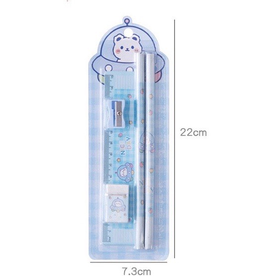 Bộ combo học tập xinh xắn (2 Bút chì, 1 gôm, 1 thuớc, 1 đồ chuốt)