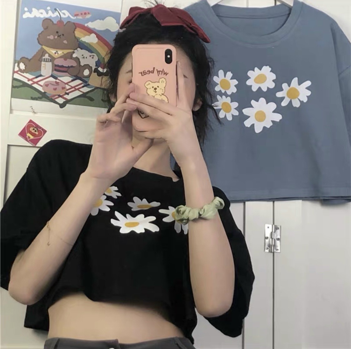 [HCM]Áo croptop hoa cúc from rộng