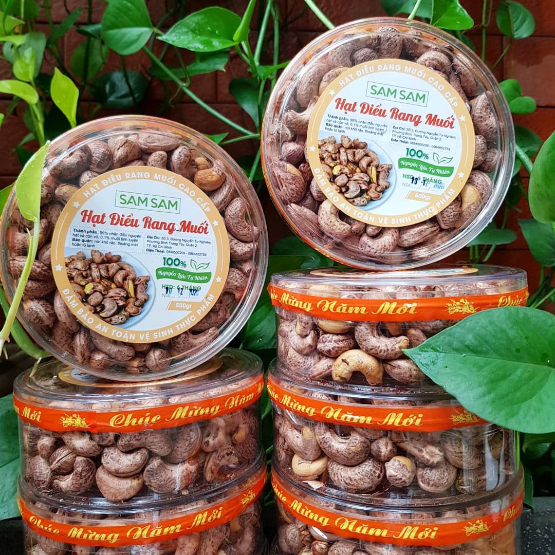 HẠT ĐIỀU RANG MUỐI VỎ LỤA SAM SAM( HỘP 500 GRAM)