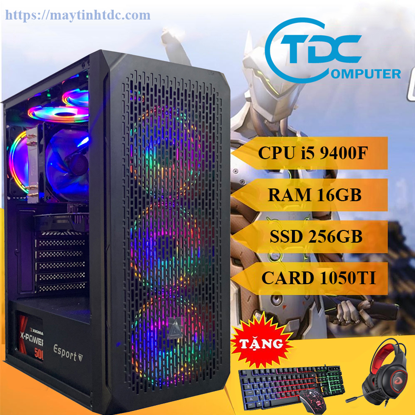 Case máy tính chơi game, máy tính để bàn thiết kế đồ họa, làm youtube chuyên nghiệp pc gaming cpu core i5 9400f, ram 16gb,ssd 256gb, card 1050ti,tặng bộ phím chuột,tai nghe chơi game