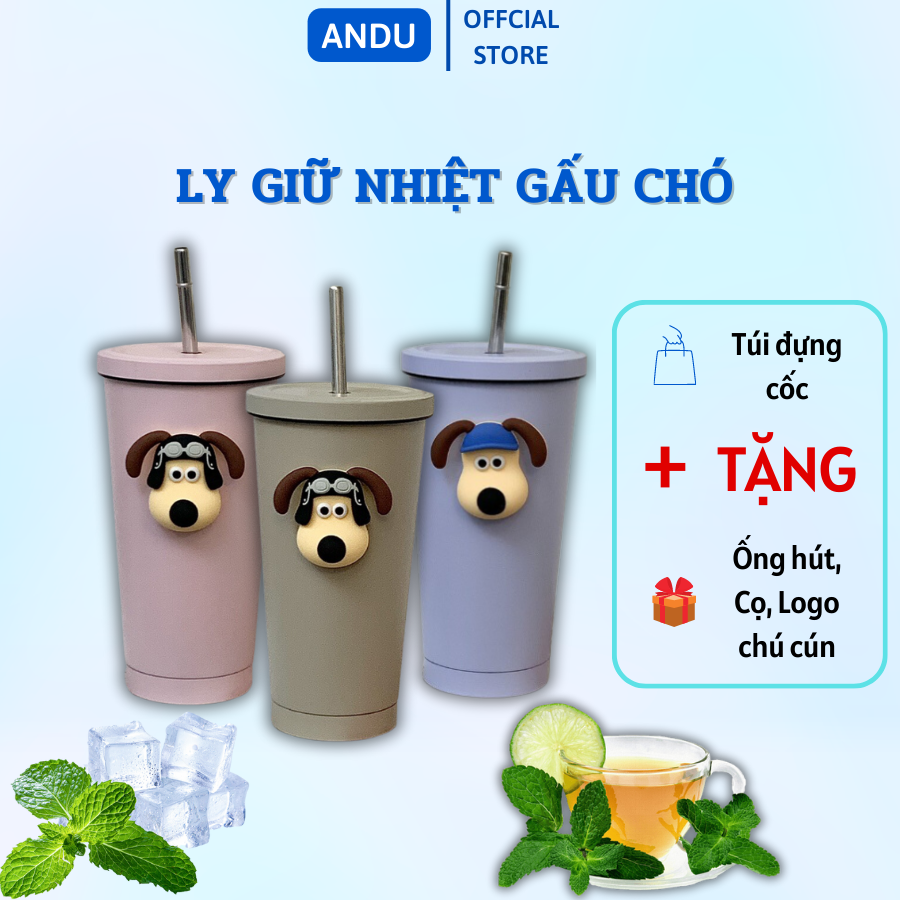 Ly giữ nhiệt gấu chó 500ml và 750ml cốc giữ nhiệt inox 304 bình giữ nhiệt siêu cute giữ nhiệt 8-12 tiếng
