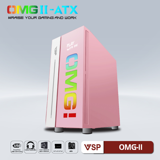 Vò máy tính Case Gaming VSP OMG-II Mid Tower Hồng