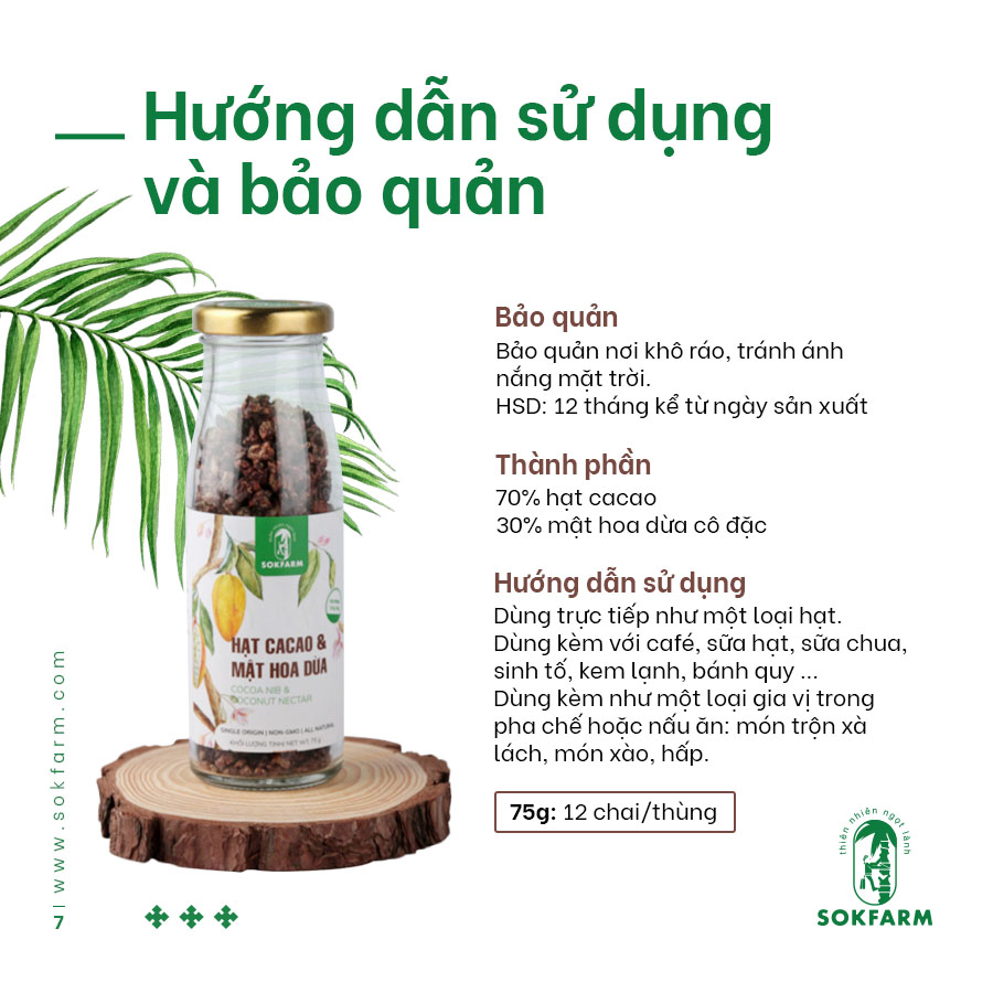 Hạt cacao & mật hoa dừa (Sokfarm) - 75g