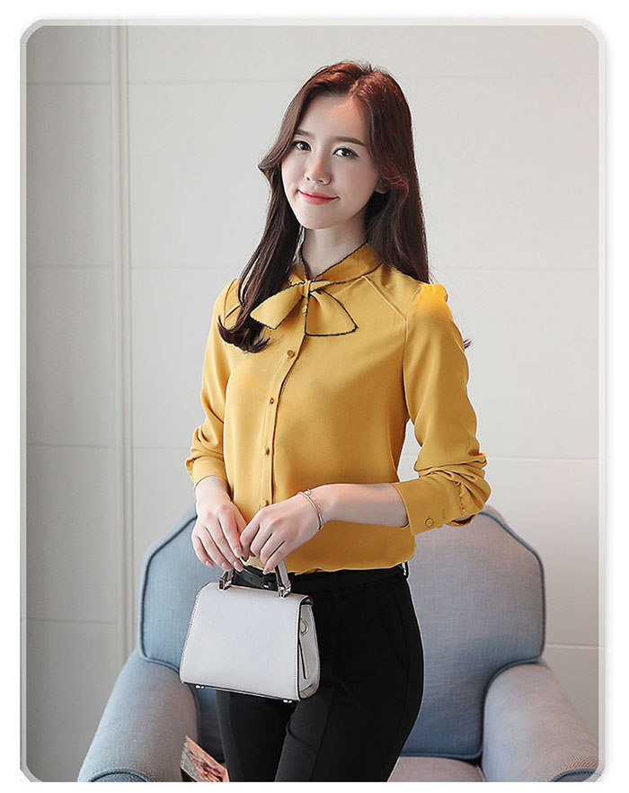 Áo sơ mi thắt nơ viền màu sang trọng BY3281