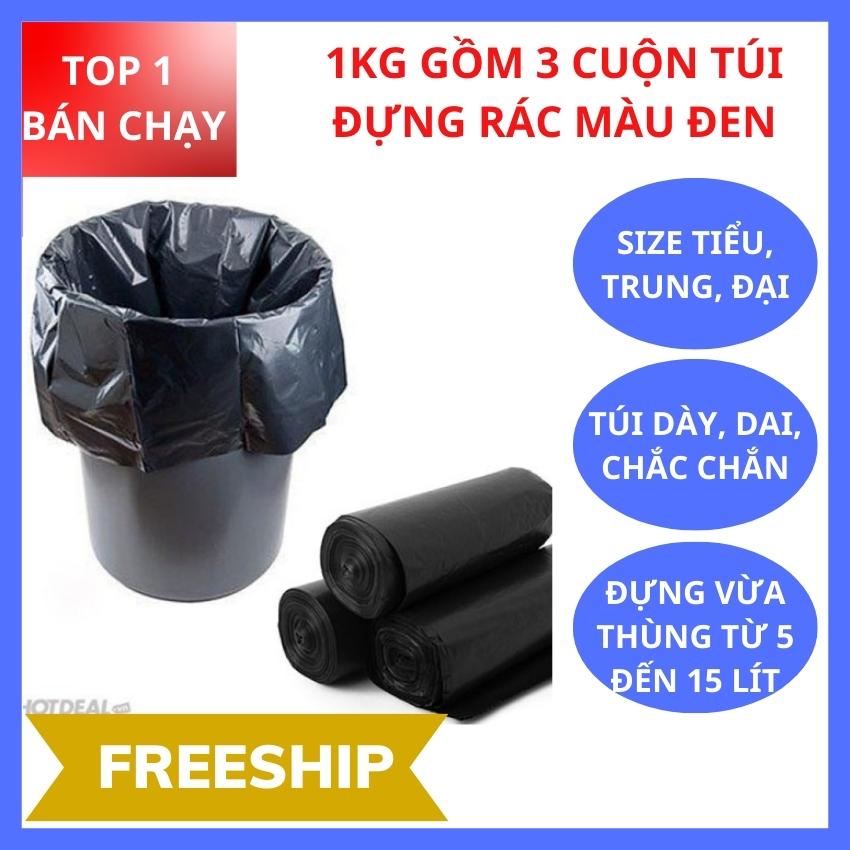 Combo 9 cuộn túi đựng rác tự huỷ sinh học - túi đựng rác tự hủy sinh học đen thân thiện với môi trường, Combo 3 cuộn bao đựng rác đen tự phân hủy cao cấp