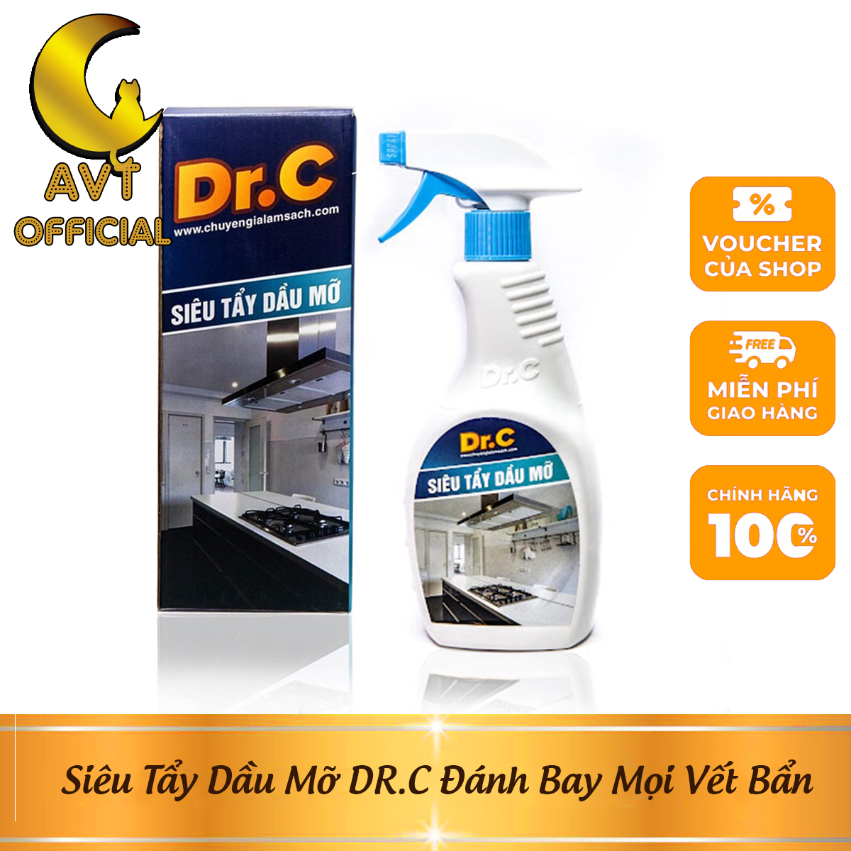 Siêu tẩy dầu mỡ nhà bếp Dr.C Tẩy mọi loại dầu mỡ cứng đầu, vệ sinh bếp siêu tốc - 500ML