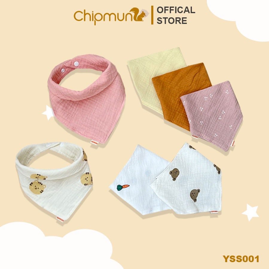 Yếm sơ sinh tam giác xô muslin tam giác cao cấp CHIPMUNK, 100% cotton