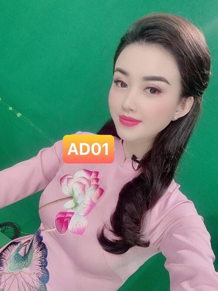 Áo dài lụa thêu bông sen cao cấp