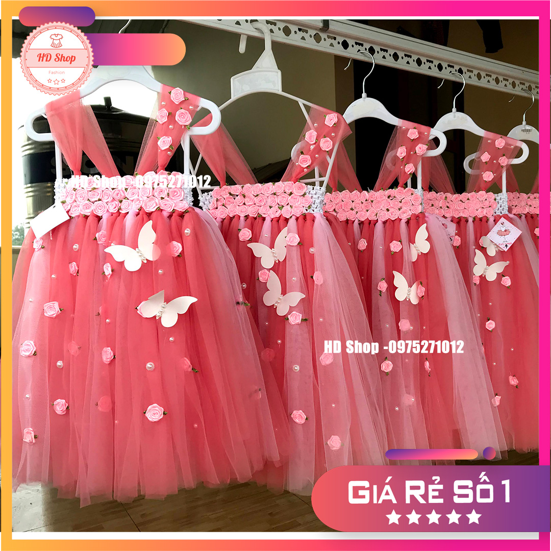 Mua Váy bé gái - Váy chấm bi hồng cổ ren siêu xinh cho bé 1-7 Tuổi - Yeep