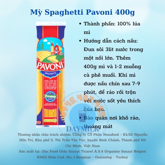Combo 5 bịch mì Spaghetti Pavoni 400g