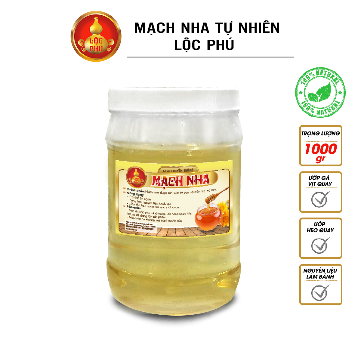 MẠCH NHA TỰ NHIÊN LỘC PHÚ 1000 gr