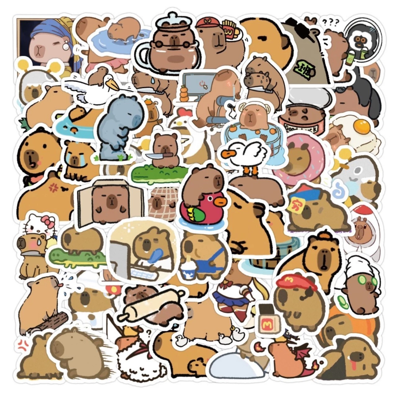 Set 100 sticker hình dán Chuột lang Capybara chống thấm nước